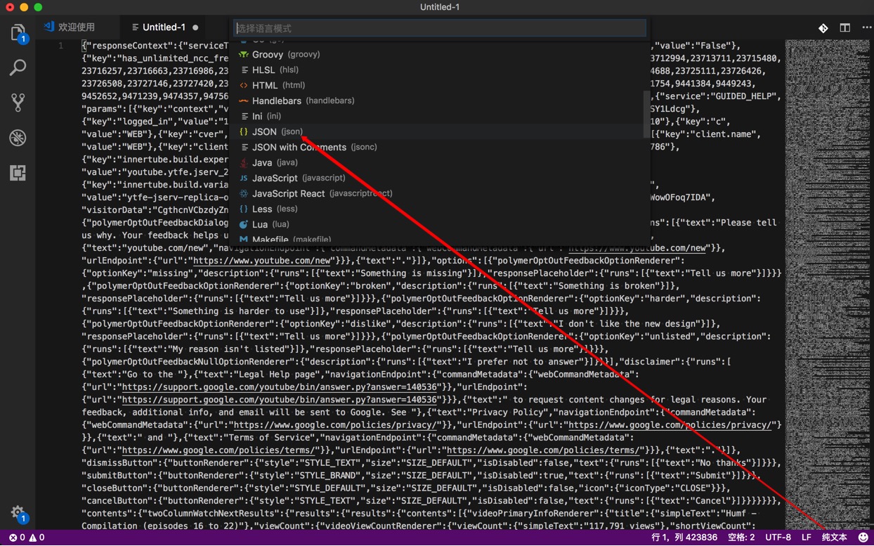 设置代码格式json